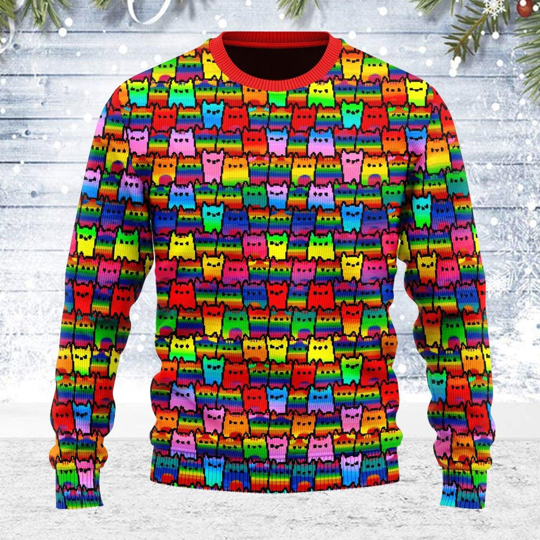 LGBTQ+ Rainbow Flag Cat Ugly Christmas Sweater - OodieGang