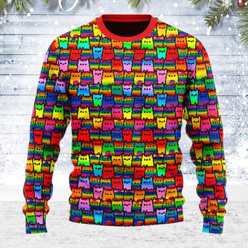LGBTQ+ Rainbow Flag Cat Ugly Christmas Sweater - OodieGang