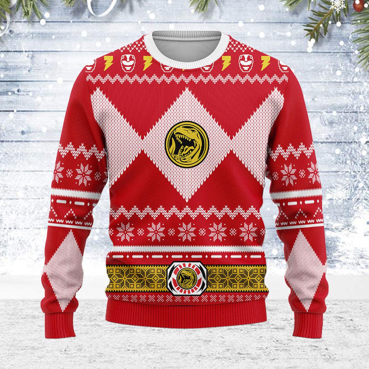 Merry Christmas OodieGang Unisex Christmas Sweater Red Power Ranger 3D Apparel - OodieGang.com