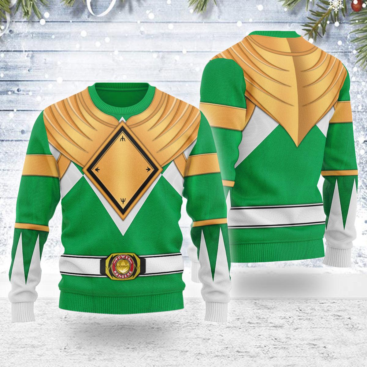 Merry Christmas Green Ranger Dragon Shield MM Unisex Wool Sweater - Gearhomie.com