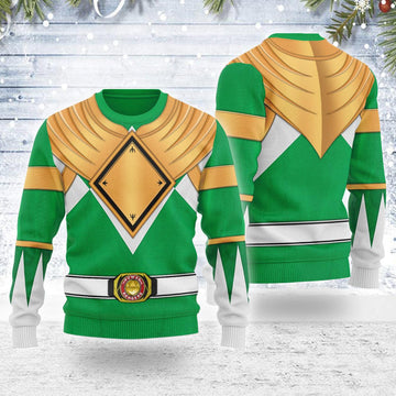 Merry Christmas Green Ranger Dragon Shield MM Unisex Wool Sweater - Gearhomie.com