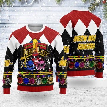 Merry Christmas Meowghty Meowrphin Purrr Rangers Unisex Wool Sweater - Gearhomie.com