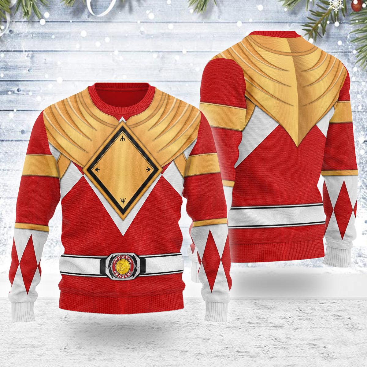 Merry Christmas Red Ranger Dragon Shield MM Unisex Wool Sweater - Gearhomie.com