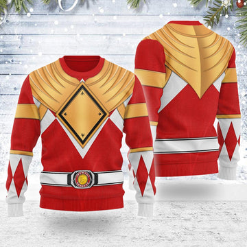 Merry Christmas Red Ranger Dragon Shield MM Unisex Wool Sweater - Gearhomie.com