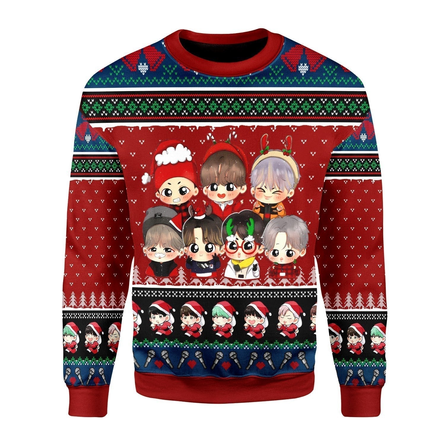 Gearhomies Christmas Unisex Sweater BTS Band Ugly Christmas 3D Apparel