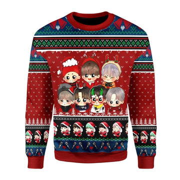 Gearhomies Christmas Unisex Sweater BTS Band Ugly Christmas 3D Apparel