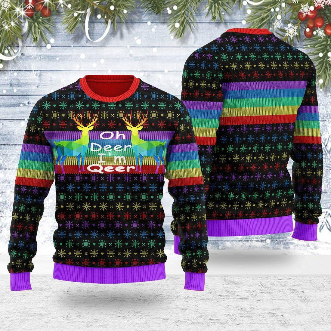 Oh Deer I'm Qeer LGBT Ugly Christmas Sweater - OodieGang