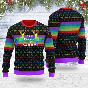 Oh Deer I'm Qeer LGBT Ugly Christmas Sweater - OodieGang