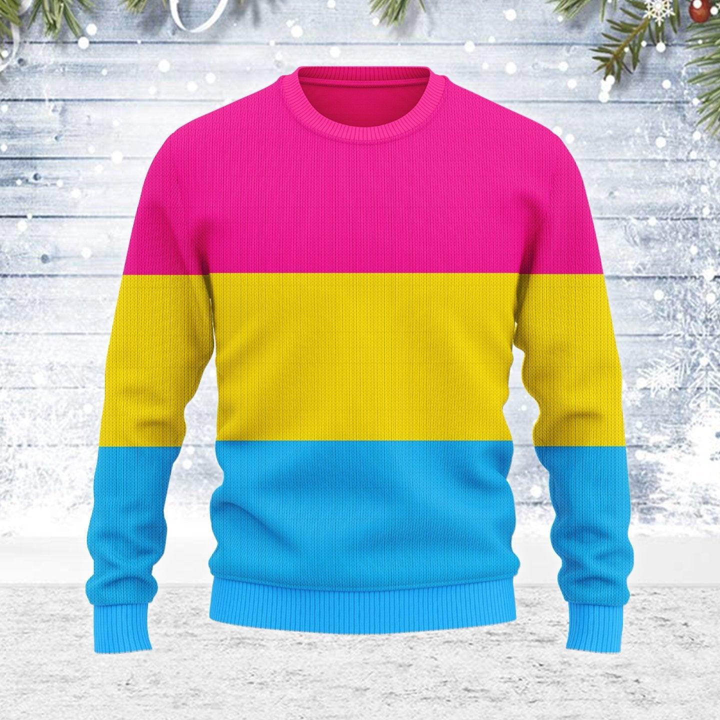Pansexual Pride Flag Ugly Christmas Sweater - OodieGang