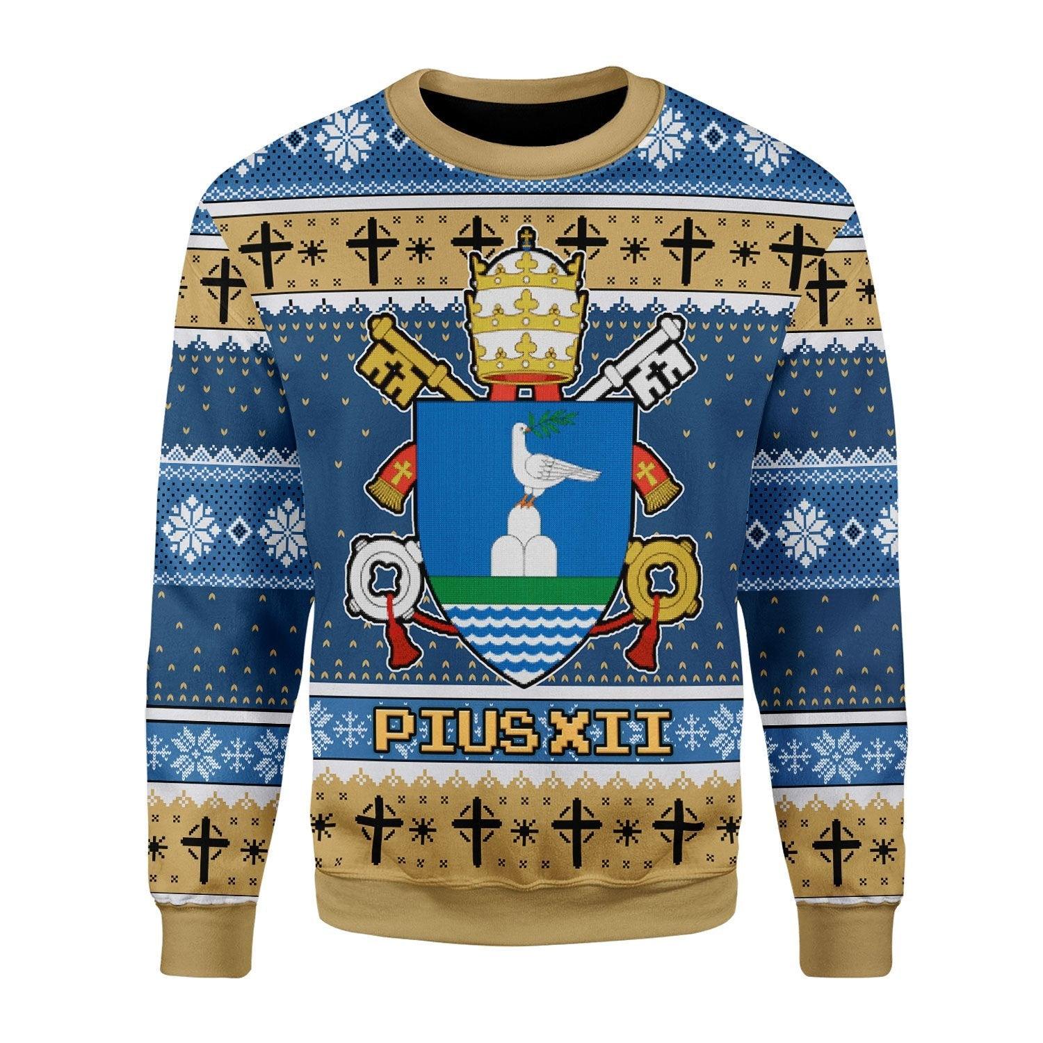 Pius XII Coat Of Arms Christmas Sweater - DucG