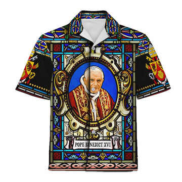 Pope Benedict XVI Stained Glass Hawaiian Shirt - Gearhomie.com