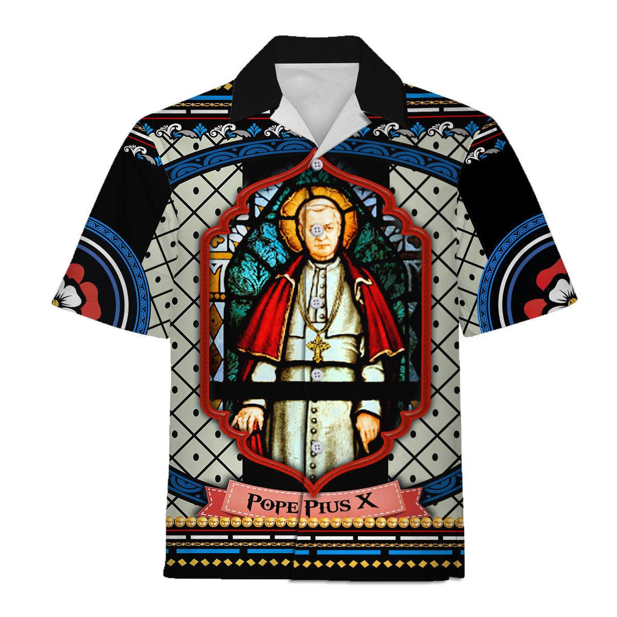 Pope Pius X Stained Glass Hawaiian Shirt - Gearhomie.com