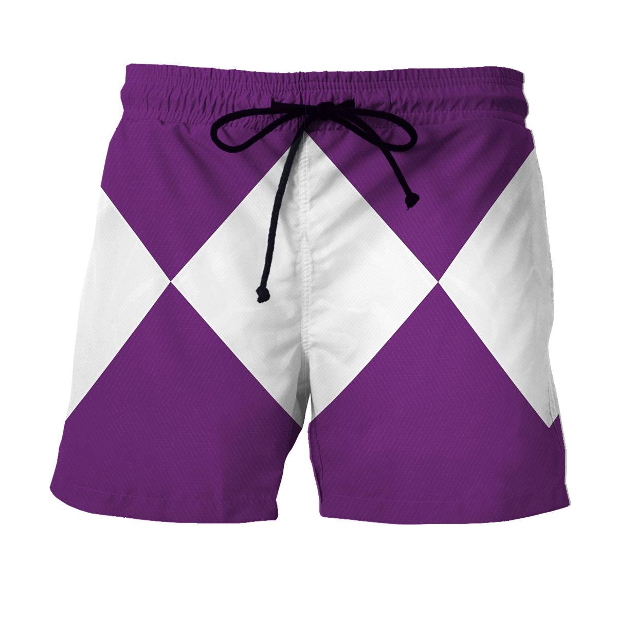 Purple Ranger Mighty Morphin Hawaiian Shirt Beach Shorts - Gearhomie.com