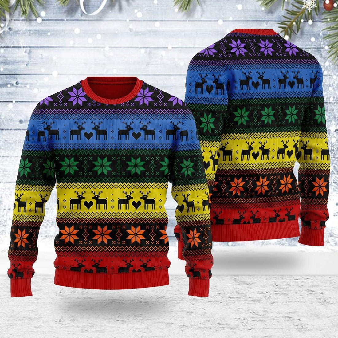 Rainbow Deer LGBT Ugly Christmas Sweater - OodieGang