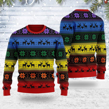 Rainbow Deer LGBT Ugly Christmas Sweater - CustomsPig