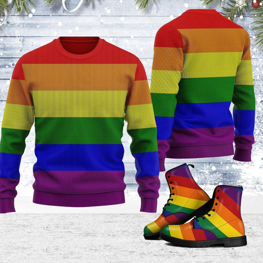 Rainbow Flag LGBTQ+ Ugly Christmas Sweater - OodieGang
