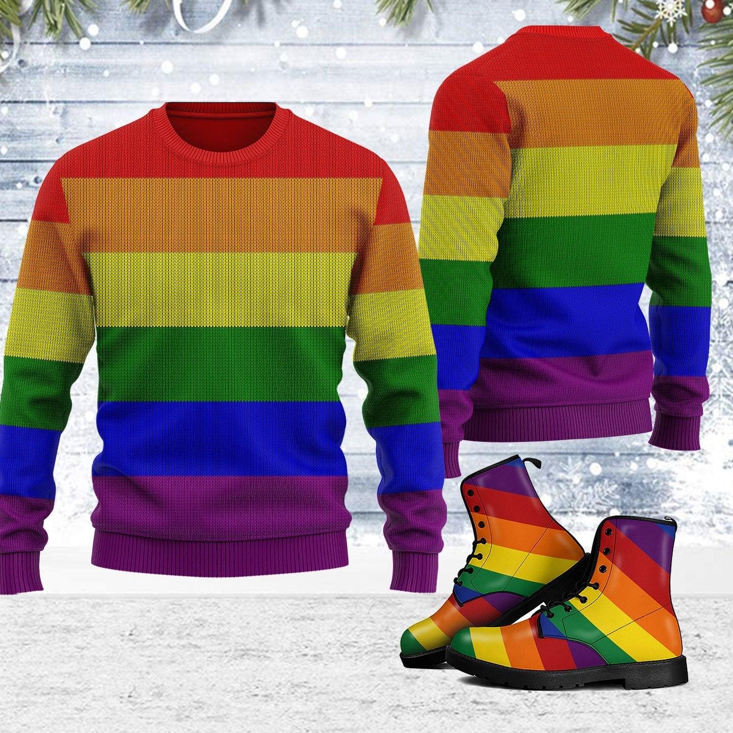 Rainbow Flag LGBTQ+ Ugly Christmas Sweater - OodieGang
