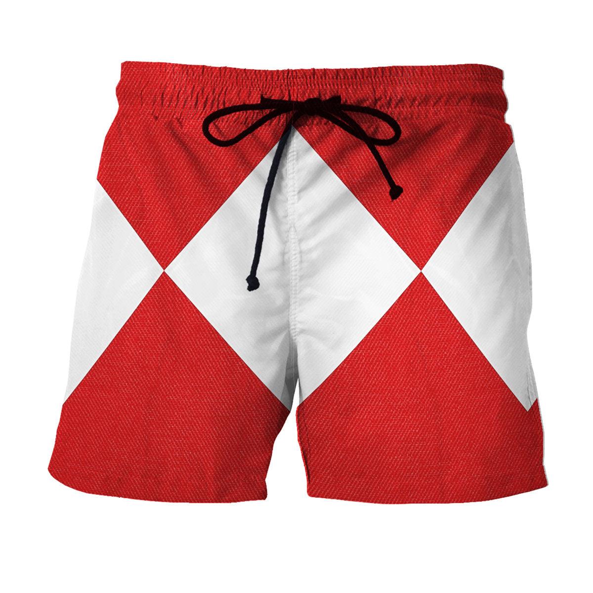 Red Ranger Mighty Morphin Hawaiian Shirt Beach Shorts - Gearhomie.com