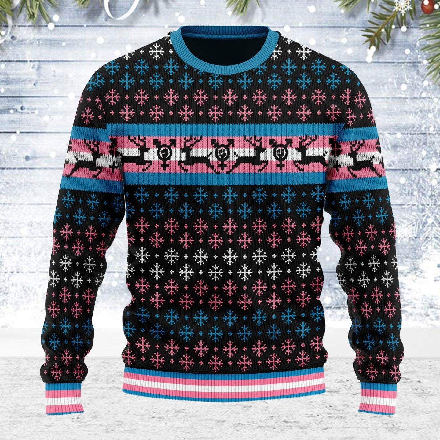 Transgender Pride Flag Ugly Christmas Sweater - OodieGang