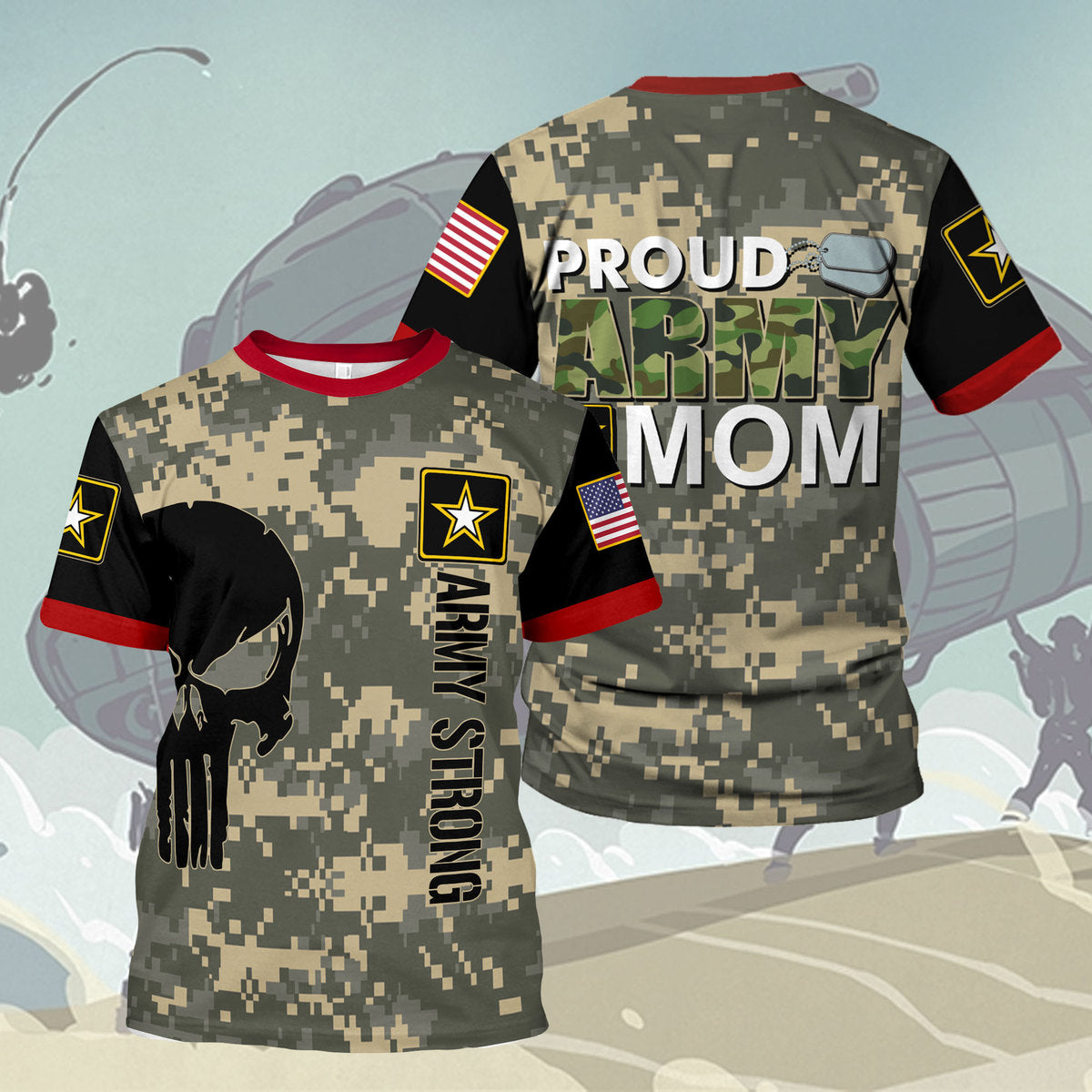 YMskins T-shirt US Army Army Ranks Proud US Army Mom 3D Apparel
