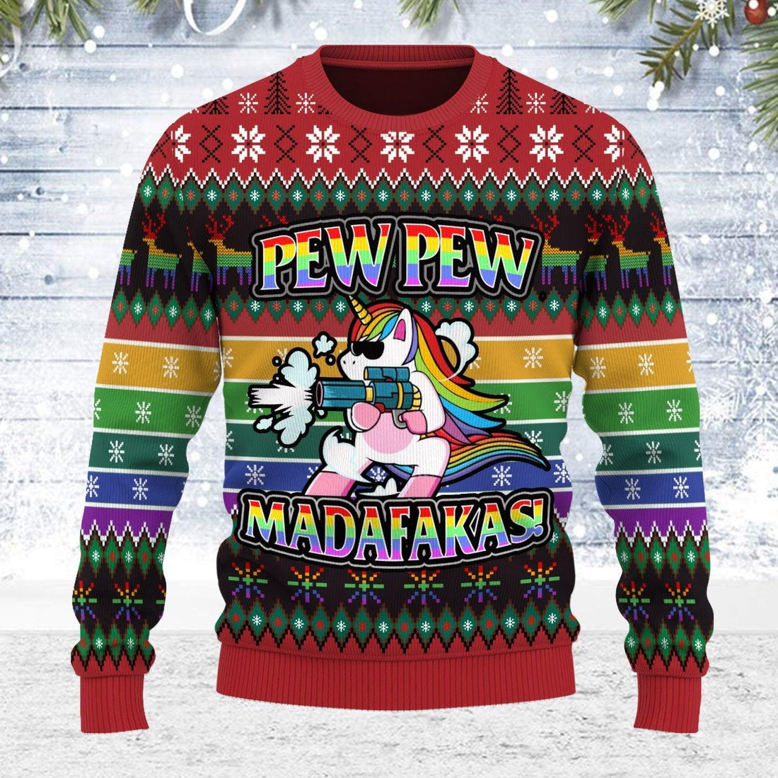 Unicorn LGBT Pew Pew Ugly Christmas Sweater - OodieGang