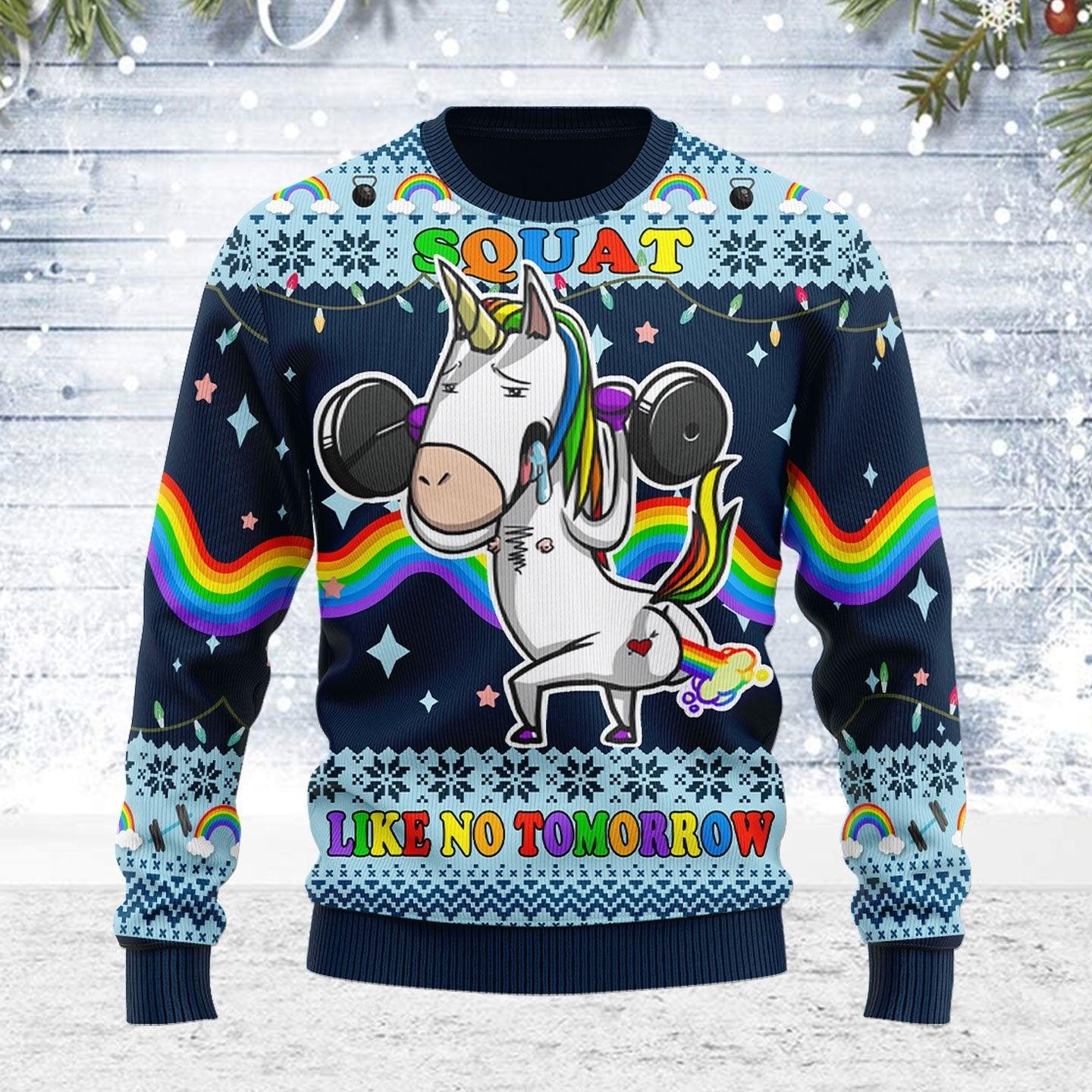 Unicorn Squat Like No Tomorrow Ugly Christmas Sweater - OodieGang
