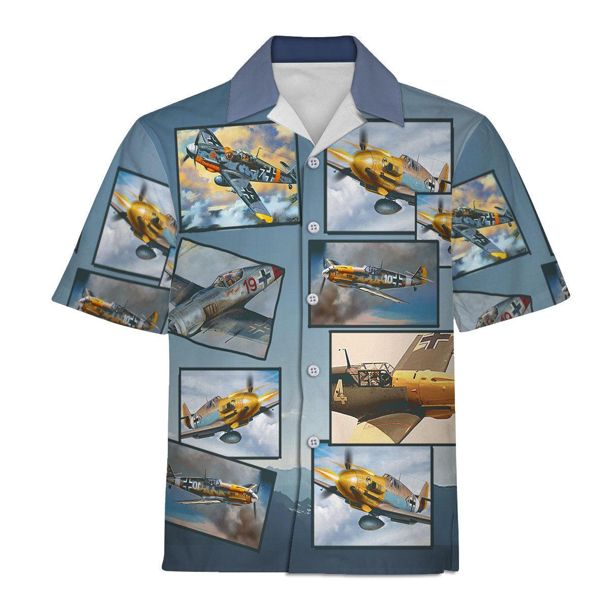 WWII Messerschmitt Bf 109 Aircraft Aloha Print Hawaiian Shirt 3D Shirt For Unisex - Gearhomie.com